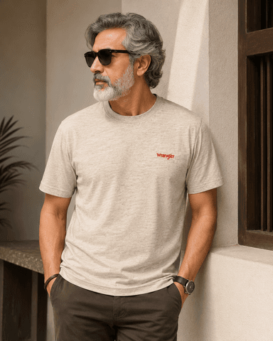Beige Melange Round Neck T-Shirt
