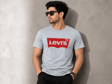 Levi's Classic Logo Printed Grey Melange Round Neck T-Shirt