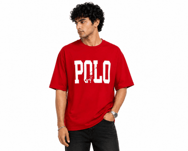 Men’s Red POLO Printed Round Neck T-Shirt