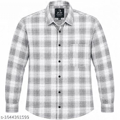Men's Grey Checked Full Sleeve Casual Cotton Blend Shirt | Regular Fit Collared Button-Down Shirt with Pocket